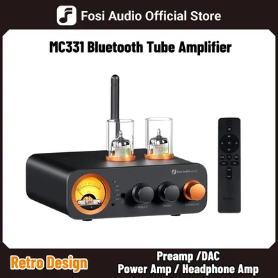 Fosi Audio MC331 2.0 채널 블루투스 스테레오 통합 튜브 앰프, 패시브 스피커용 미니 올인원 DAC 오디오 파워 앰프