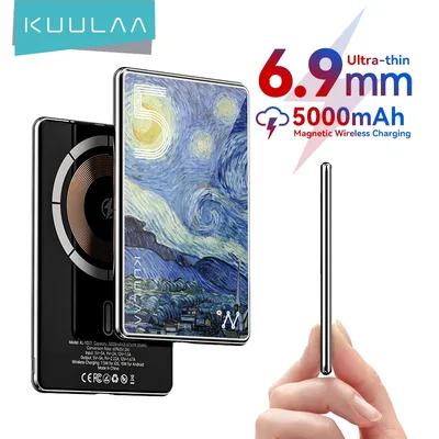KUULAA 마그네틱 보조배터리 5000mAh 마그네틱 무선 휴대폰 충전기 외장 배터리 20W 고속 충전 아이폰 17 16 파워뱅크