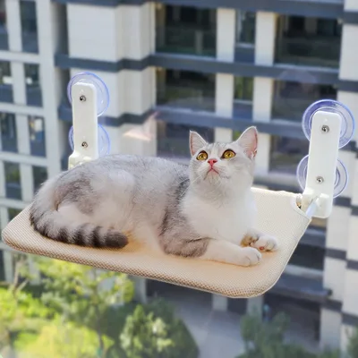 조립 무료 접이식 고양이 해먹 플러시 메쉬 창 벽 점프 플랫폼 이중 흡입 컵