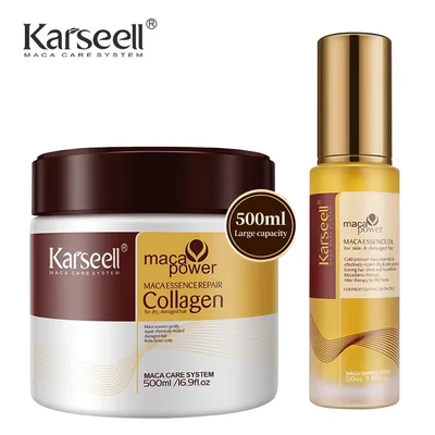 Karseell 콜라겐 헤어 트리트먼트 딥 리페어 헤어 마스크, 아르간 오일 헤어 세럼, 건조한 손상 모발, 모든 모발 유형, 500ml, 50ml