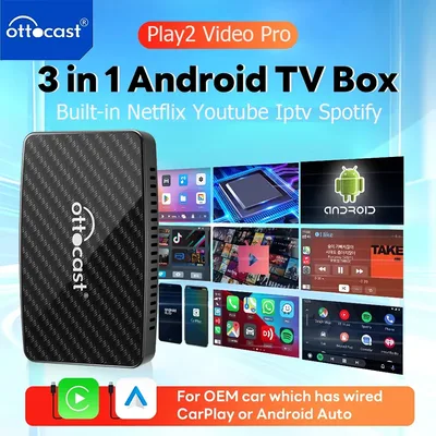 OTTOCAST 안드로이드 TV 박스 무선 카플레이 어댑터, 오토 내장, 유튜브, 넷플릭스, 틱톡, IPTV, Ai 박스, 99% 자동차용 지연 없음