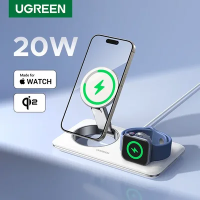 【빅 세일】UGREEN MFi for Magsafe 20W 무선 충전 스탠드 15W 2-in-1 충전 스테이션 아이폰 15 14 프로 맥스 에어팟용