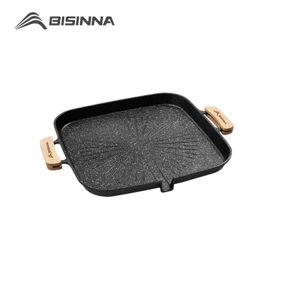 BISINNA 스퀘어 바베큐 그릴 팬 비 스틱 스토브 탑 바베큐 트레이 한국어 로스팅 그릴 플레이트 야외 캠핑 용품