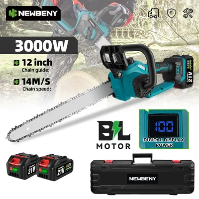 NEWBENY 12 인치 3000W 브러시리스 전기 전기 톱 로깅 톱 가지 치기 목공 정원 전동 공구 Makita 18V 배터리 핀