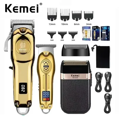 Kemei 머리 가위 KM-2628 KM-678 KM-2024 전문 전기 수염 깎기 충전식 남성용 면도기 헤어 트리머 키트 남성용