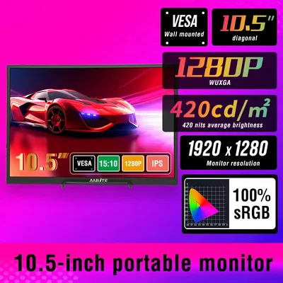 Anmite 10.5인치 휴대용 모니터 1280P HDR 15:10 저청색광 XBox PS4 / 5 스위치 휴대폰 PC 노트북 확장용