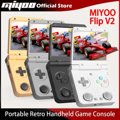 MIYOO Flip V2 레트로 핸드 헬드 게임 콘솔 (금속 경첩 포함) 3.5 ''IPS 스크린 소형 휴대용 게임기 듀얼 아날로그 스틱 선물