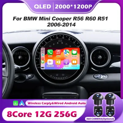 BMW 미니 쿠퍼 R56 R60 R51 2006-2014용 안드로이드 16 자동차플레이 멀티미디어 무선 내비게이션 지능형 블루투스 카플레이 라디오