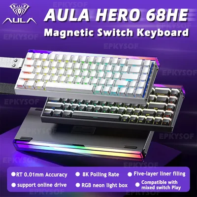 AULA HERO 68HE 마그네틱 스위치 키보드 RGB 게임용 기계식 빠른 트리거 8K 반환 유선 Esports 맞춤형