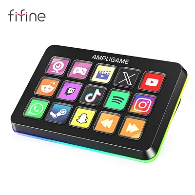 15개의 맞춤형 매크로 버튼이 포함된 FIFINE D6 미니 키보드, 앱을 통한 트리거 작업, OBS/Twitch/YouTube/VK용