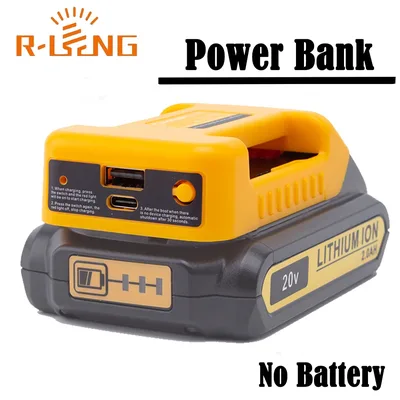 노트북 휴대폰 고속 충전용 Type-C가 포함된 USB가 포함된 DeWalt 18V 리튬 배터리용 보조베터리 충전기(배터리 없음)