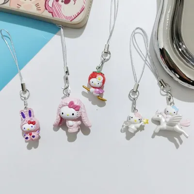 Sanrio 헬로 키티 딸기 휴대 전화 펜던트 Y2K 귀여운 하이 찾고 패션 장식 액세서리 키 체인 휴일 선물
