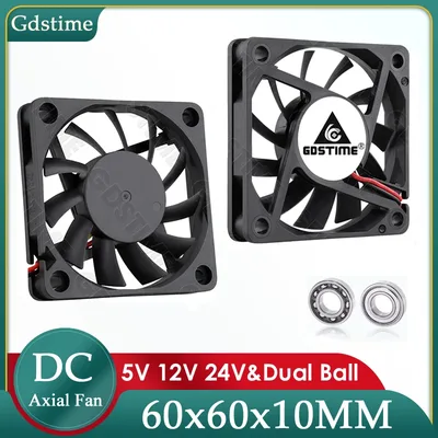 Gdstime 60MM 팬 24V 12V 5V 쿨러 60x60x10MM 축 냉각 6010 PC 케이스 CPU 용 듀얼 볼 브러시리스 Dupont USB