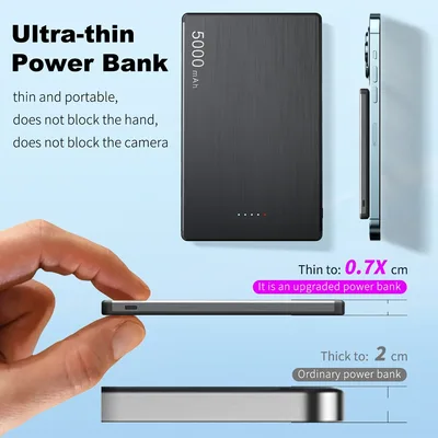울트라 얇은 자기 보조베터리 5000mAh 초고속 충전 무선 보조베터리 배터리 아이폰 삼성 Xiaomi에 대한 외부 충전기