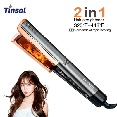 TINSOL 2-in-1 전문 헤어 스트레이트너 컬링 아이언, LCD 와이드 패널 헤어 스트레이트너가 포함된 음이온 컨디셔너