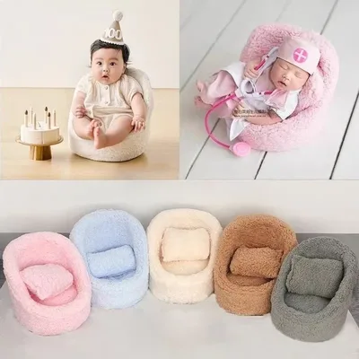 2pcs 아기 포즈 소파 신생아 사진 소품 베개 쿠션 세트와 솔리드 컬러 소프트 의자 스튜디오 액세서리