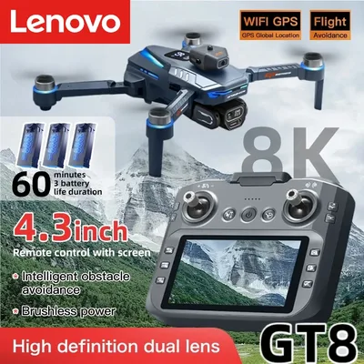 레노버 GT8 드론 8K 프로페셔널 듀얼 카메라 GPS FPV 브러시리스 모터 옵티컬 플로우 호버링 접이식 쿼드콥터 4K RC 장난감