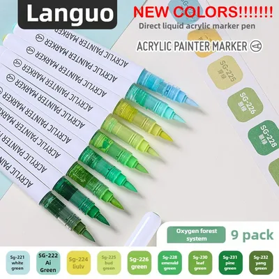 LANGUO 207/9 직액형 아크릴 마커 브러시 컬러 펜 (돌 그림, 크리스마스 DIY, 학교 미술 용품, 문구)