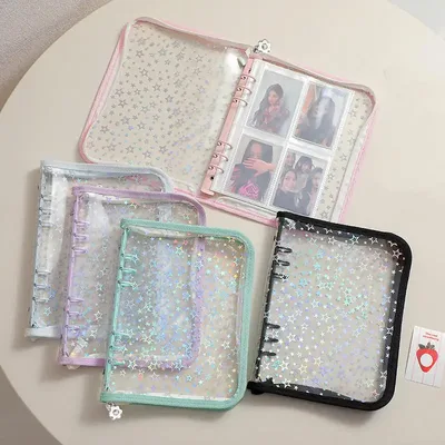 A5/A6/A7 스타 지퍼 바인더 포토카드 걸즈 인스 DIY 저널 다이어리 투명 K팝 아이돌 카드 포토앨범 수집북 문구류