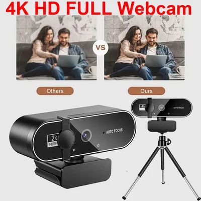 4K 풀 HD 웹캠 (마이크 내장, 자동 초점, 8MP, Windows PC, 노트북, iOS, Macbook 외부 웹캠, 화상 통화 지원)