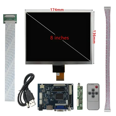 8인치 IPS 1024*768 모니터 LCD 디스플레이 화면 드라이버 제어 보드 2AV HDMI 호환 VGA 라즈베리 파이 오렌지 PC 노트북용