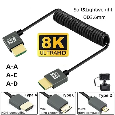 8K UHD 케이블 HDTV 노트북 PC PS4 카메라 DV 모니터 디스플레이용 고속 HDMI 호환 미니/마이크로 코일 코드