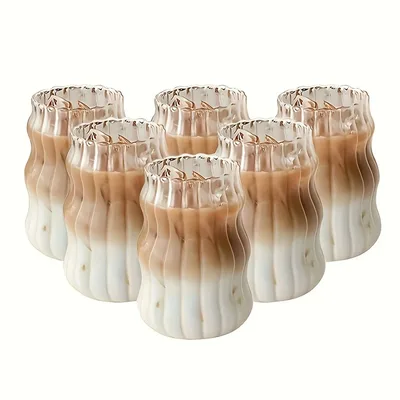 4/6pcs 스트라이프 유리 컵 컵 부드러운 표면 버블 컵 아이스 커피, 주스, 음료, 우유, 차 용 내열성 텀블러