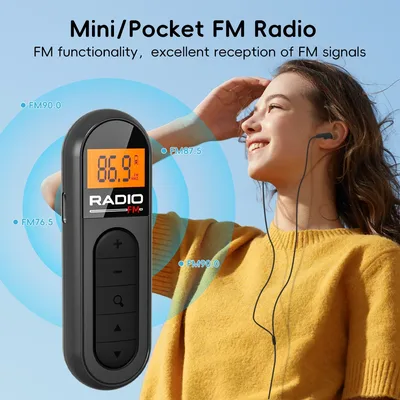 [미니 휴대용 FM 라디오] 클립이 포함된 충전식 미니 라디오 - 회의, 투어에 적합 이어폰 포함