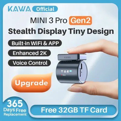 블랙박스  대시 캠 KAWA MINI3 Pro Gen2 자동차 Dvr 2K 자동 비디오 레코더 업그레이드 자동차 카메라, WiFi 및 APP/음성 제어, 야간 투시경 Tiny Dashcam