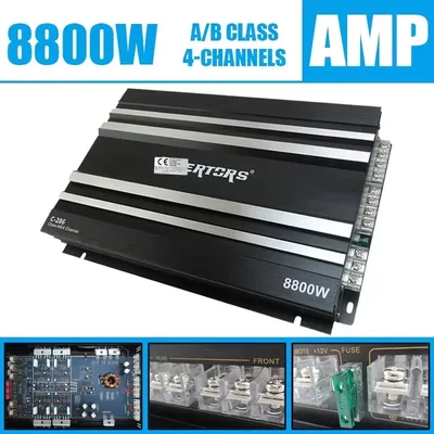 클래스 AB 자동차 오디오 업그레이드 전력 증폭기 4 채널 12V 8800W 스테레오 증폭 스피커 서브 우퍼 고음 중저음