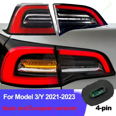 테슬라 모델 3 Y 2021-2024 EU 아시아형 LED 테일 라이트, 앰버 방향지시등, 후방 브레이크, 후진등, 안개등, 4핀 리어 테일램프 어셈블리