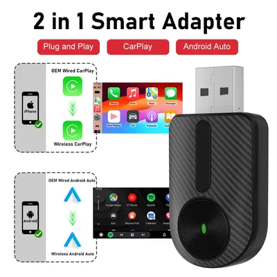카플레이 안드로이드 오토 2 in 1 무선 어댑터, OEM 카 스테레오용 어댑터 (USB 플러그 앤 플레이, 유선 카플레이를 카플레이로 변환)