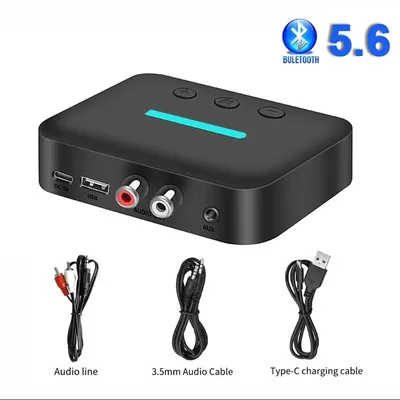 블루투스 5.6 오디오 수신기 3.5mm AUX RCA USB U-디스크 스테레오 음악 무선 어댑터 (PC, TV, 차량용 키트, 스피커, 앰프용)