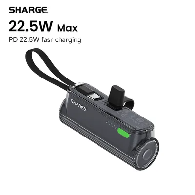 SHARGE Flow Mini 2 휴대용 충전기 5000mAh 보조배터리 22.5W 최대 고속 충전 미니 배터리 팩 (안드로이드, 아이폰 16, 삼성용)