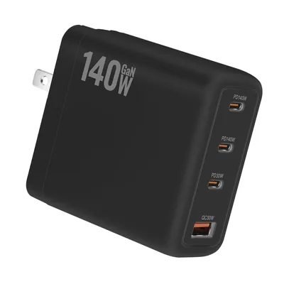 140W USB 벽걸이 GaN 4포트 타입 C PD 충전기 고속 충전 3.0 모바일 충전기 (아이폰 16, 15Pro, 삼성, 화웨이, 샤오미, 오포, 비보용)