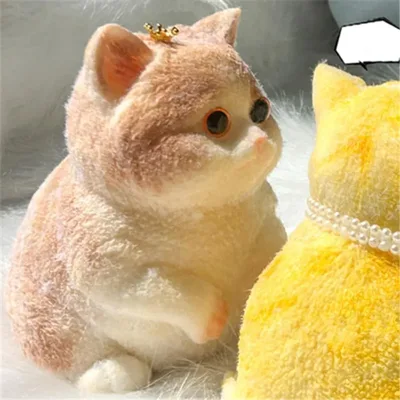 새롭고 귀여운 고양이 모양의 부드러운 스퀴즈 장난감, 플록 마감 표면, 느린 반동 스트레스 해소 장난감, 실리콘 고양이 핀치 장난감, 새해 선물