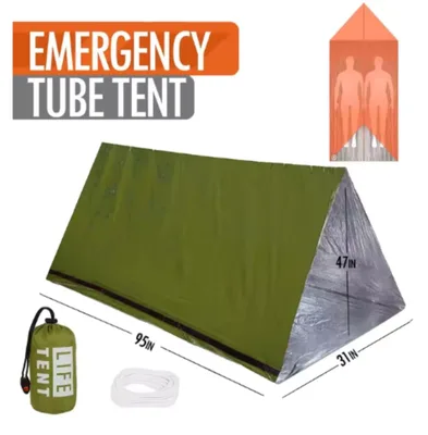2인용 비상 대피소 Bivy 생존 텐트 키트 Mylar 튜브 침낭 방수 야외 SOS 열 담요 재사용 가능