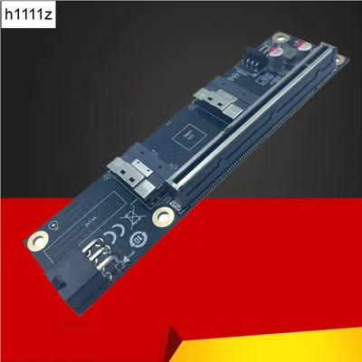 새로운 2포트 SlimSAS 8i x2 - PCIe5.0 x16 슬롯 어댑터 카드 SFF8654 라이저 카드 GEN5 (네트워크 그래픽 비디오 카드 GPU 6핀 전원 공급용)