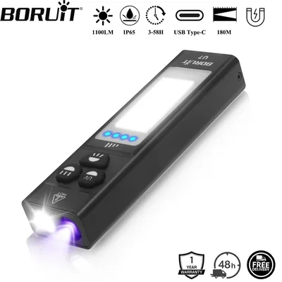 BORUiT U7 UV LED EDC 손전등 1100LM 타입-C 충전식 파워 뱅크 작업등 자석 캠핑 포켓 랜턴