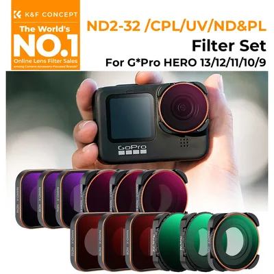 K&F CONCEPT ND2-32 32-512 CPL UV ND4 ND8 ND16 ND64 ND1000 필터 키트 고프로 HERO 13 12 11 10 블랙 액션캠 방수용