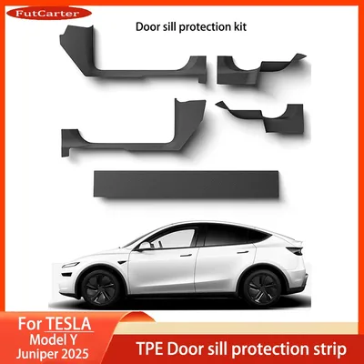 1 4 5PcsFor Tesla NewModelY Juniper 2025 TPE 전면 후면 도어 씰 보호기 임계 값 스트립 안티 킥 가드 패널 방수 패드