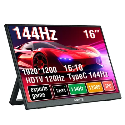 16인치 휴대용 모니터 144Hz/120Hz 1920*1200 해상도, 300Cd/m² 밝기, 노트북 및 휴대폰에 적합