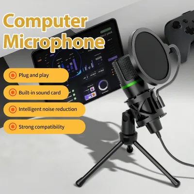콘덴서 마이크 USB 유선 PC 컴퓨터 노트북용 전문 게임 액세서리 스트리밍 사운드 라이브 팟캐스트 RGB 녹음