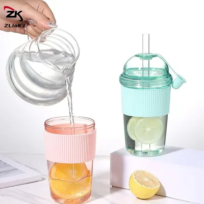 (ZYDD01) 1개 430/520/630ML 투명 커피 머그컵 뚜껑과 빨대 포함 진주 밀크티 주스 플라스틱 컵 가정용 바 음료용