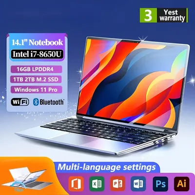 2025년 신제품 14.1인치 휴대용 노트북 윈도우 11 32GB 2TB 게이밍 컴퓨터 PC 인텔 코어 i7 8650U 게이머 오피스 노트북 1920*1080 HD