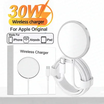 애플 Magsafe 원래 무선 충전기 아이폰 17 16 15 14 13 12 11 프로 맥스 X XS XR 8 플러스 고속 충전 타입 C 번개 케이블