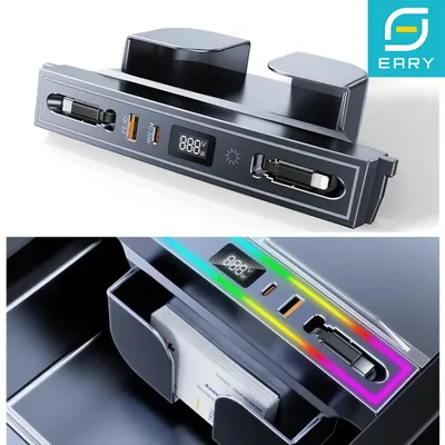 테슬라 모델 3 Y 하이랜드용 이어리 USB 허브, 고속 충전기, 접이식 도킹 스테이션, RGB 조명, 고속 충전 데이터 케이블 포함