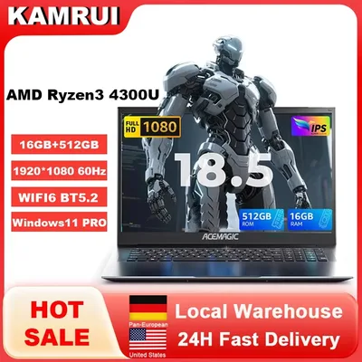 KAMRUI 노트북 컴퓨터 18.5인치 FHD 8000mAh 인텔 N150 쿼드코어 윈도우 11 PRO 16GB DDR4 RAM 512GB M.2 SSD WiFi5 데스크탑 노트북