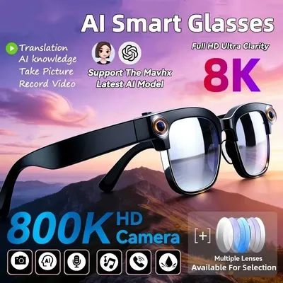 8K AI 스마트 안경 블루투스 통화 1200MP HD 카메라 챗 GPT 음성 비서 음악 플레이어 번역 선글라스 2026