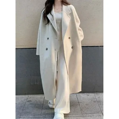 가을 겨울 여성용 럭셔리 중간 길이 울 코트 다용도 우아한 트렌디 아우터웨어 고급스러운 느낌 인스 영감